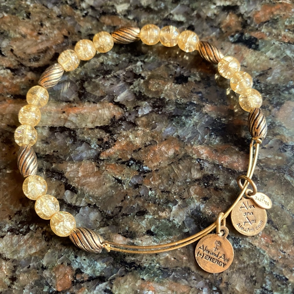 EUC worn once-Alex and Ani Champagne & Gold beaded bangle bracelet